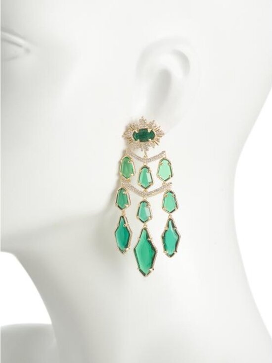 NWT Kendra Scott Alexandria Tiered Statement | Mercari KENDRA SCOTT Gold Green Glass Alexandria Tiered Statement Earrings